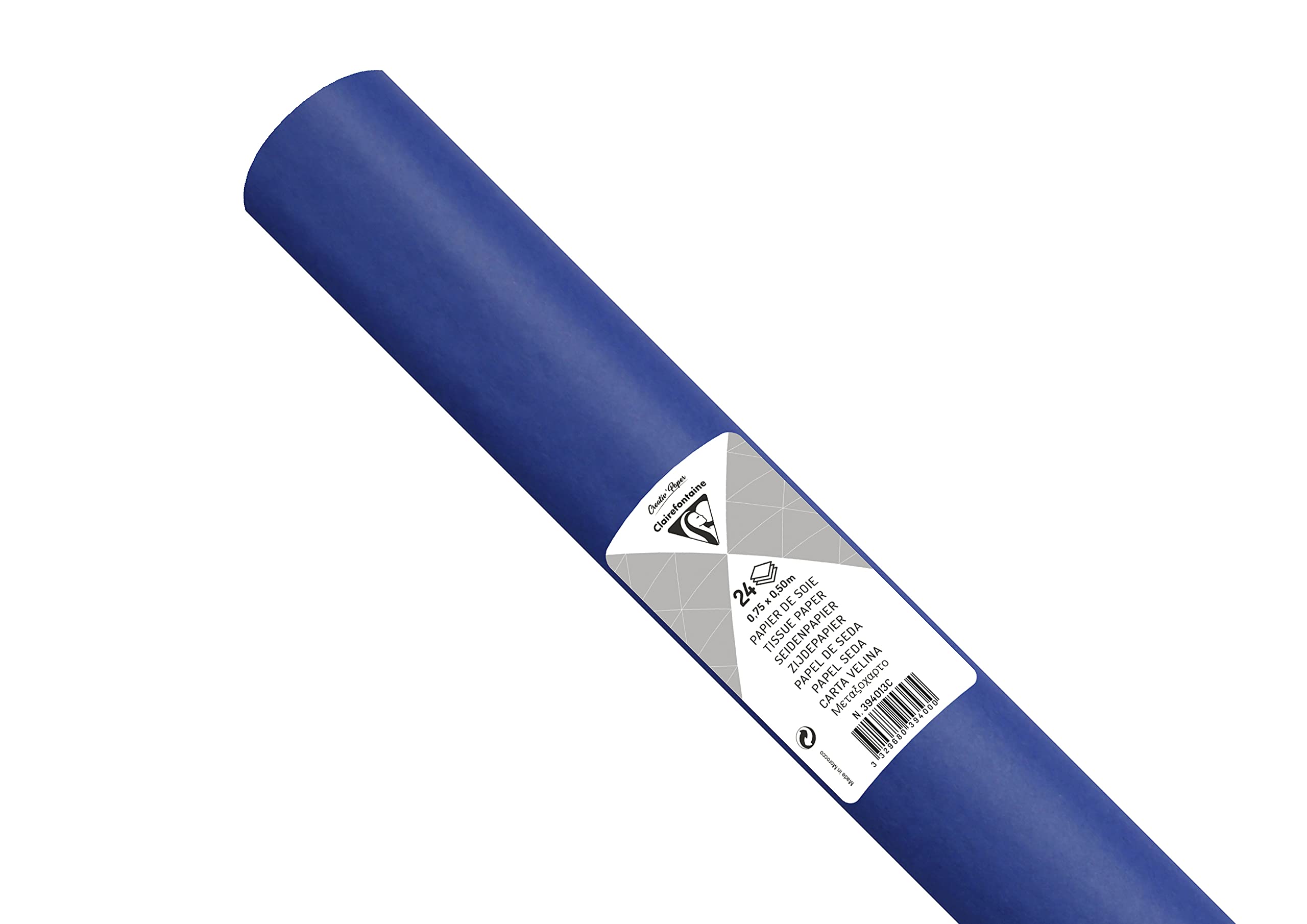 Clairefontaine 394013C Roll of 24 Sheets of Silk Paper 18g/m² Format 50x75cm Fine Delicate Resistant Creative Packaging Creative Activity French Blue Colour