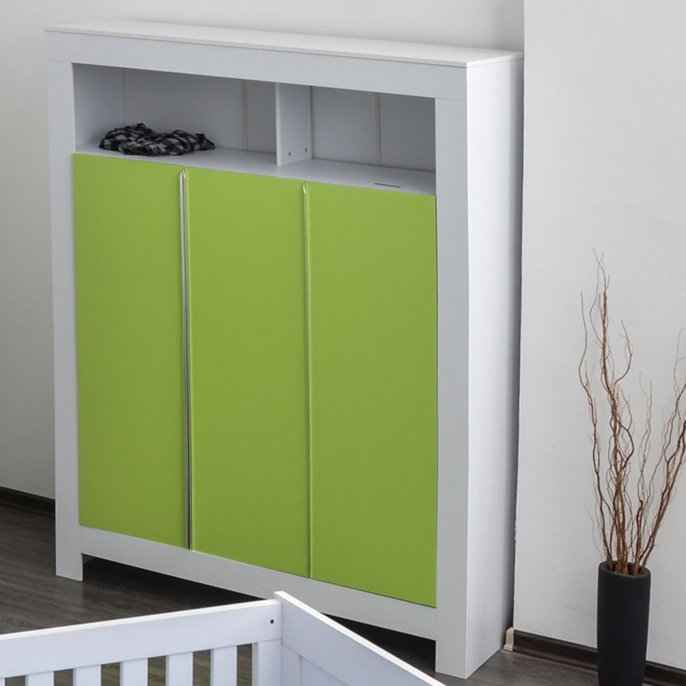 Felix Wardrobe 3 Doors In White With Green Cabinet Cupboard Doors