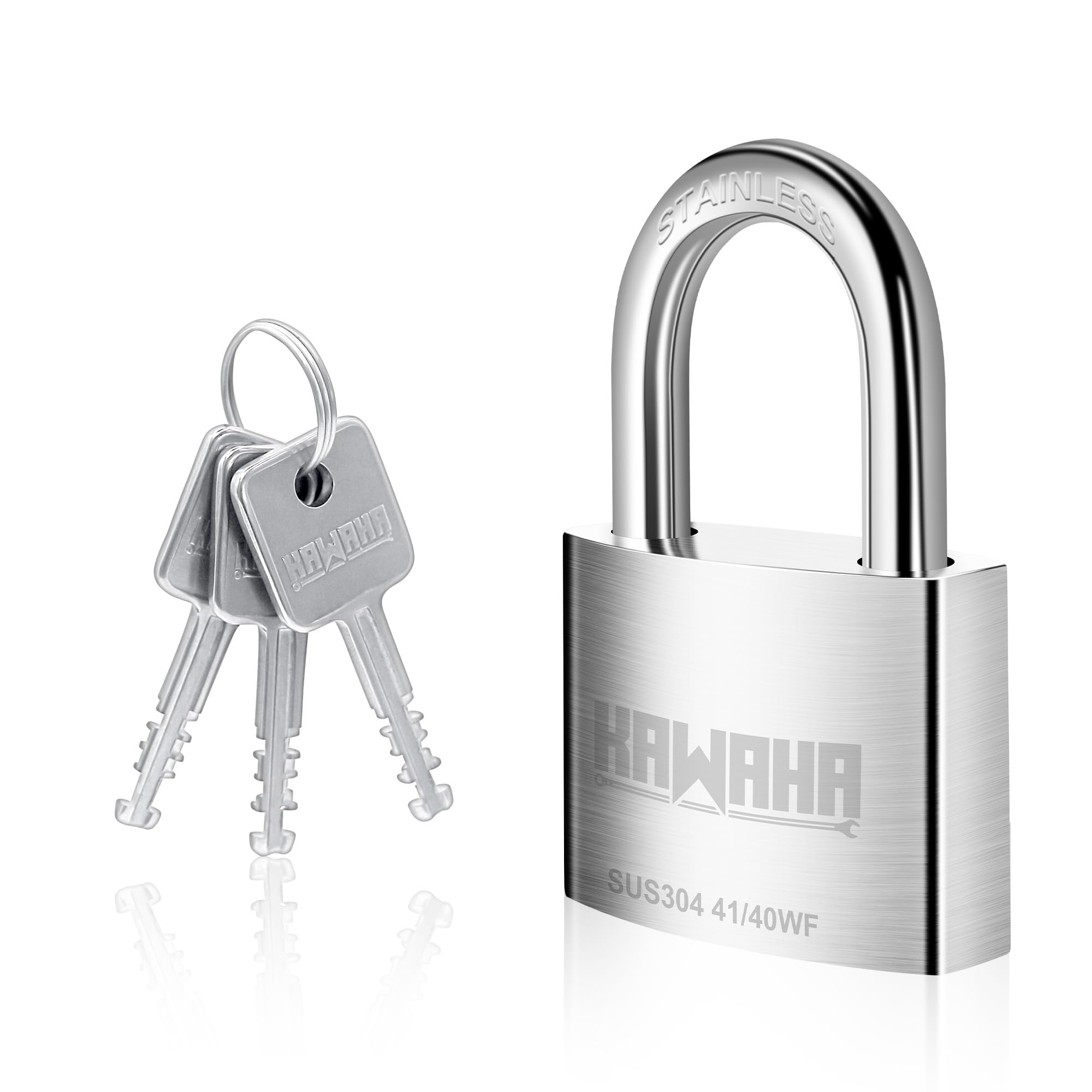 KAWAHA 41/40KD-3SK 1-9/16 inch (40mm) High Security Stainless Steel Padlock with Key for Both Indoor and Outdoor use (Heavy Duty, Anti-Rust) (40mm, 3 Stainless Steel Keys)