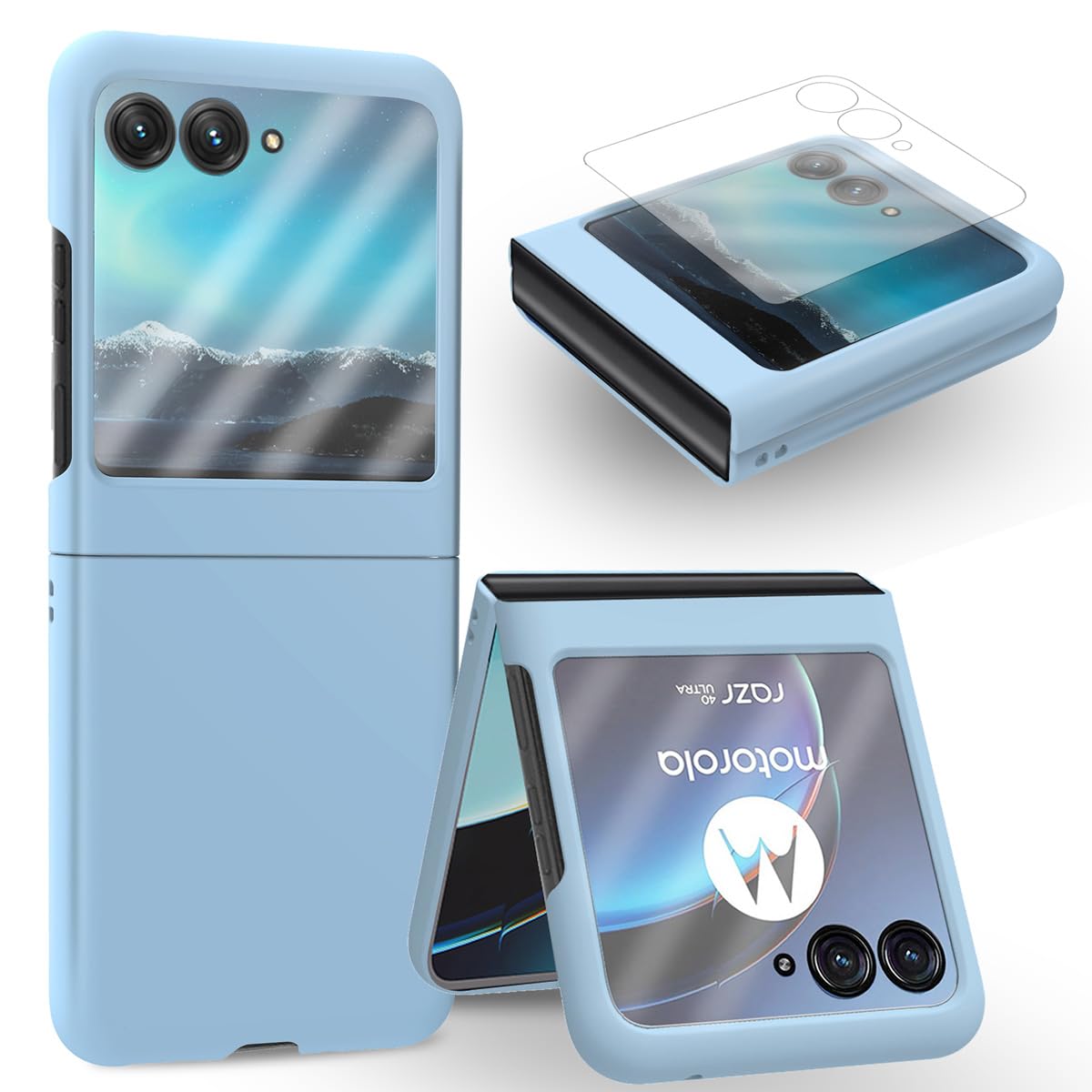 MOJIA Case for Motorola Razr 40 Ultra, Ultra Thin and Silky Skin Feel Anti Drop and Anti Scratch Cover, With Tempered Glass Protective Film. Light Blue