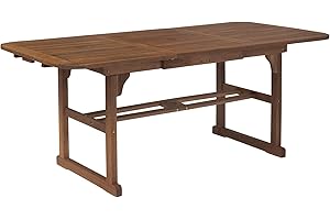 Walker Edison Maui Modern Solid Acacia Wood Slatted Patio Dining Table, 78 Inch, Dark Brown