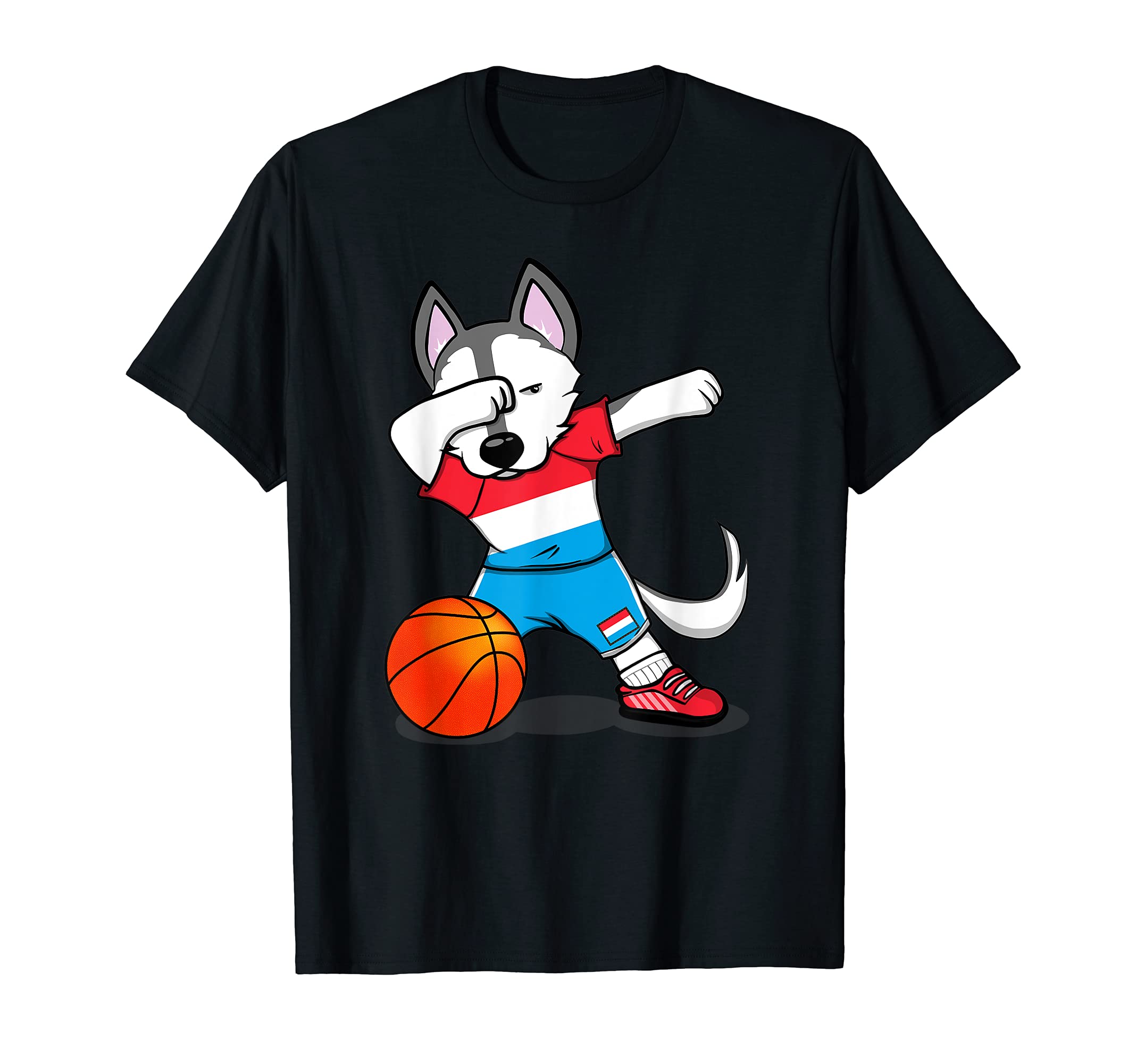 Dabbing Husky Dog Luxembourg Basketball Fans Jersey Flag T-Shirt