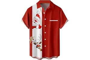 Liantty Bowling Shirt for Men Retro 1950s Button Down Short Sleeve Shirt Funny Party Beach Hawaiian Shirts