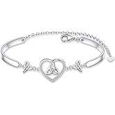 FLYOW 925 Sterling Silver Jewelry Adjustable Celtic Knot Bracelet Good Luck Irish Gifts for Women Birthday Gifts