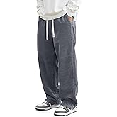 JMIERR Mens Corduroy Pants Casual Baggy Pants Wide Leg Loose Fit Joggers Sweatpants Elastic Waist Drawstring with Pockets