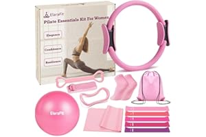 ElaraFit Home Pilates Ring and Ball Set for Women with 5 Resistance Bands 13 inch Magic Circle Workout Essentials Starter Kit for Beginners, Full Body Toning Shape Your Body with 15 Min Daily Routine