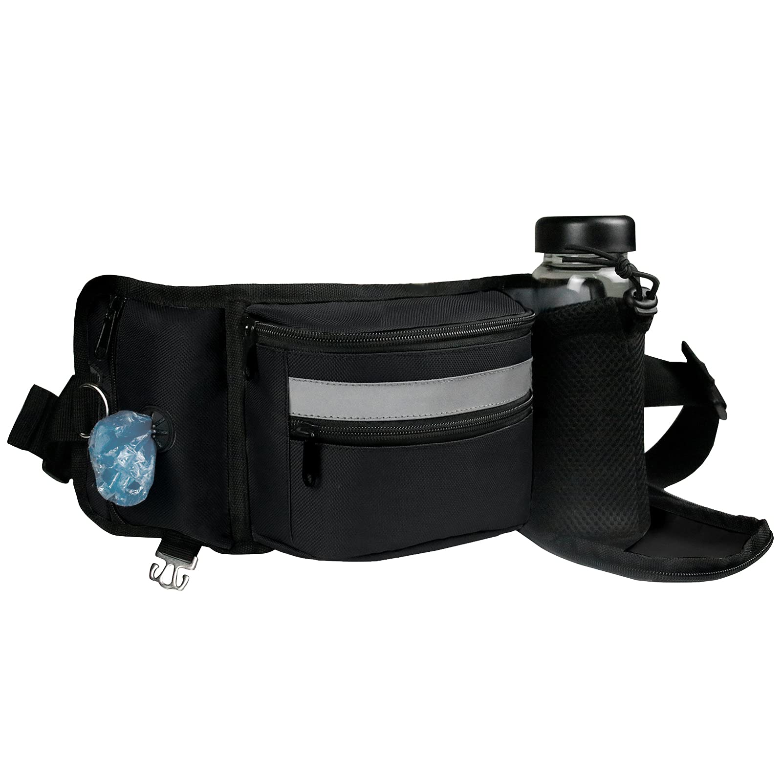 Dog Treat Pouch Bag for Training, Dog Walking Bag Pet Training Bag Waist Belt Fanny Pack with Adjustable Strip, Trash Bag, Dispenser Bottle Holder for Dog Travel Outdoor Use (Black)