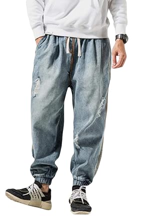 Amazon Bscoolメンズ ジョガーパンツ デニム ゆったり ダメージ加工