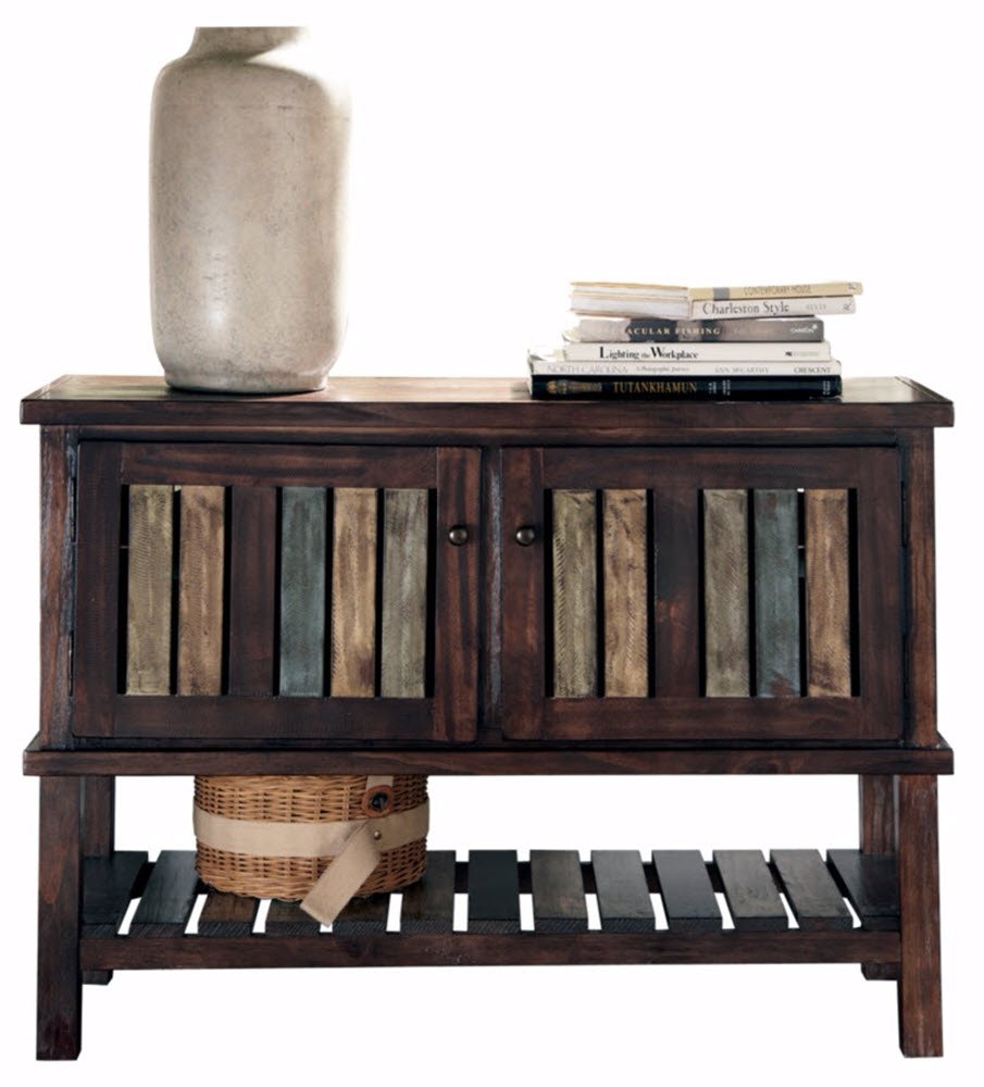 Signature Design by Ashley Mestler Rustic Console Sofa Table, Brown/Multi Colored Shelves