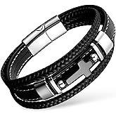 VANFORWYN Mens Bracelet Cross Multilayer Black Braided Genuine Leather Bracelet for Men Christian Jewelry 316L Stainless Steel Clasp Religious Gift for Men