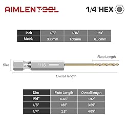 AIMLENTOOL 13PC 1/16" Titanium Coated Twist Hex