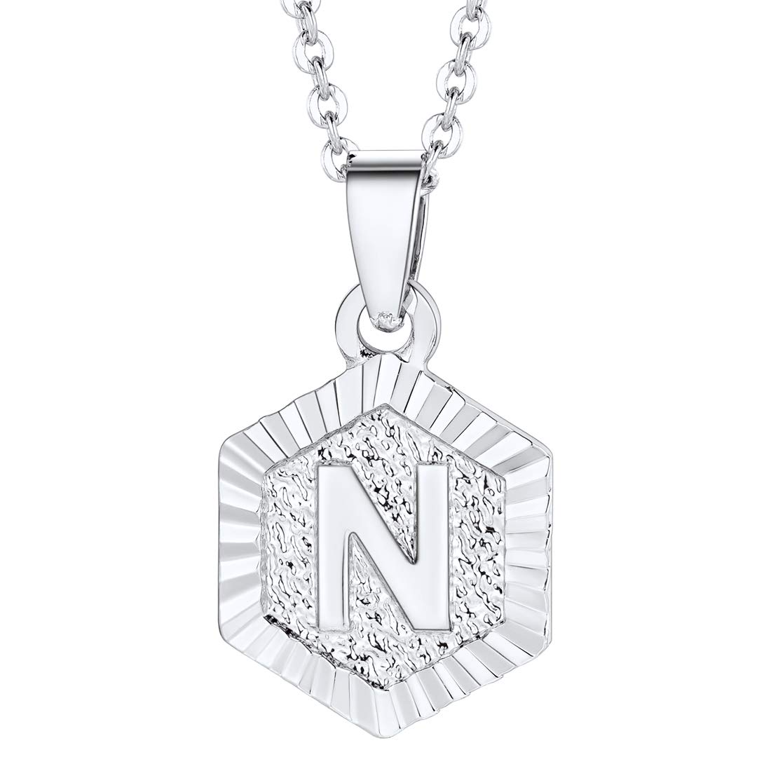 U7 N Necklace for Women Initial Letter Pendant Stainless Steel Mens Necklaces