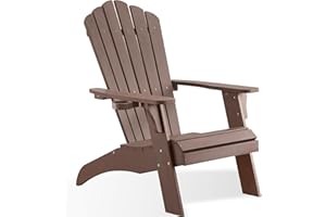 Psilvam Adirondack Chair, Oversized Poly Lumber Fire Pit Chair with Cup Holder, 350Lbs Support Patio Chairs for Garden, Weather Resistant Outdoors Seating, Relaxing Gift for Father & Mother (Brown)
