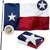 Texas State Flag 3x5 Ft Premium MADE IN USA Embroidered Sewn Heavy Duty 210D Polyester Flag, Vivid Color with Brass Grommets and 4 Stitch Hemming