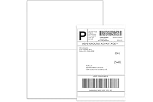 BESTEASY 200 Half Sheet Self Adhesive Shipping Labels for Laser and Ink Jet Printers, White Blank (100 Sheets, 200 Labels)