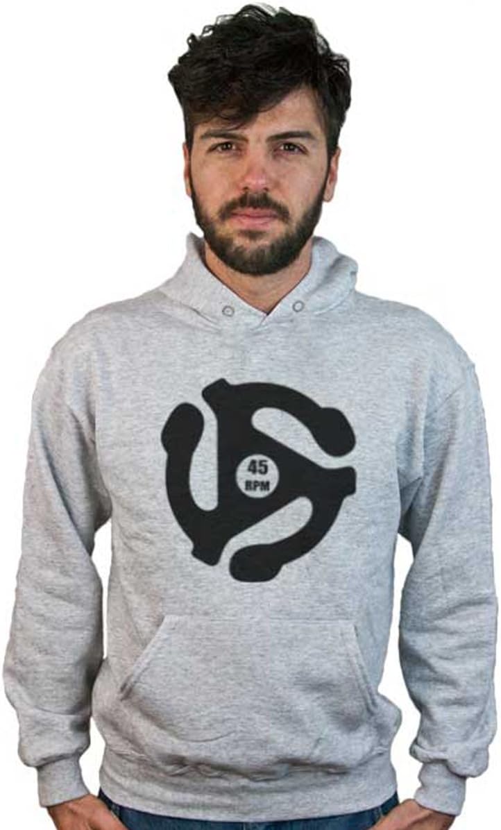 Doctor Music Shirt Felpa 45 Giri RPM, Grigia Con Cappuccio, Centrino Disco Vinile Giradischi Musica
