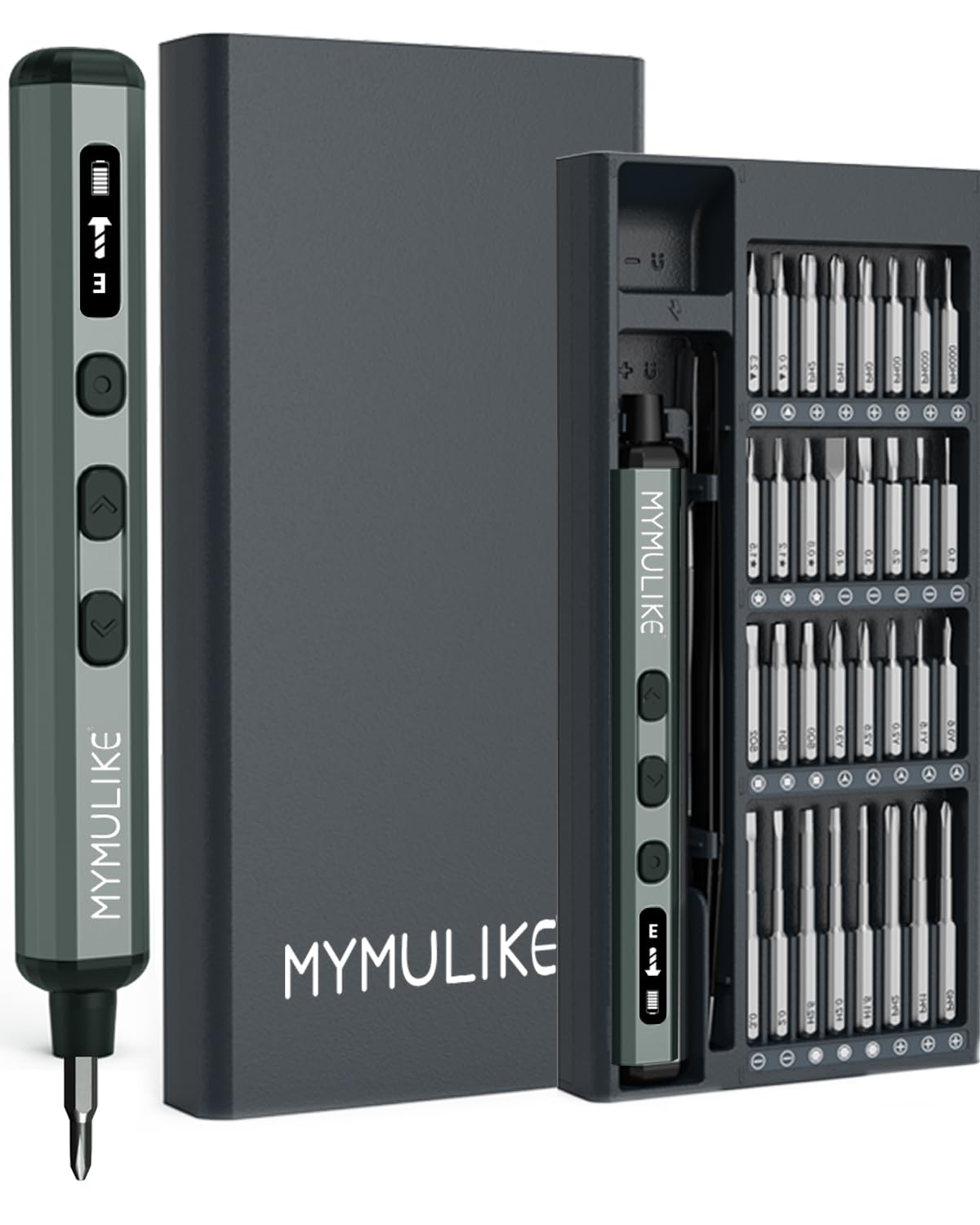 MYMULIKE Electric Precision Screwdriver, 68 in 1 Mini Electric Screwdriver 3.7V - 64pcs S2 Magnetic Bits, 5 Torque Settings, 4 LED Lights, Repair Tool for Precision Work Phone Camera Laptop Watch