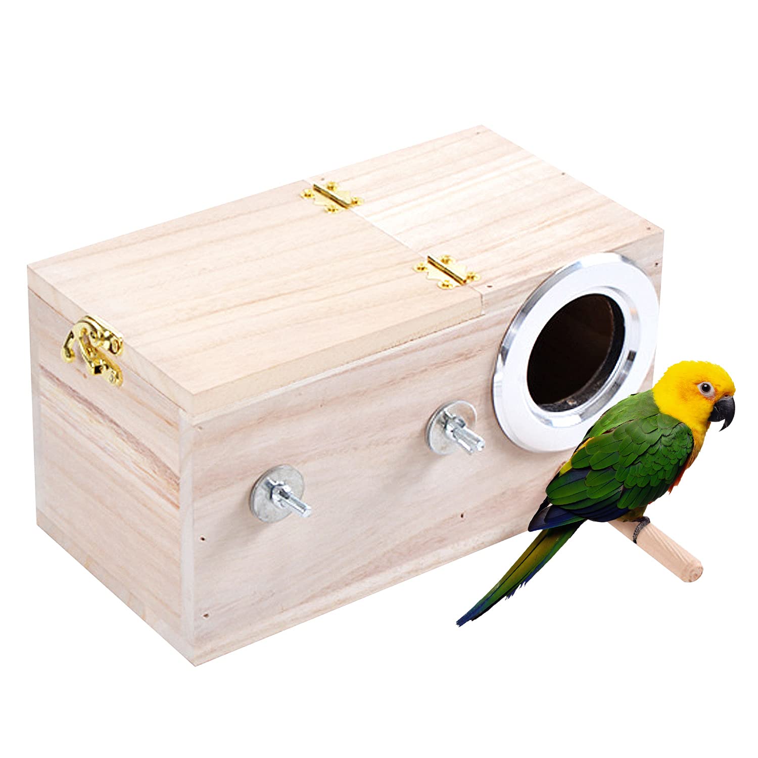aleawol Parrot Wood Breeding Box，Budgie Cockatiel Nesting Cage Box for Breeding Nest Bird Parakeet Lovebirds Conure Cockatoo (7.8x4.7x4.7 inch)
