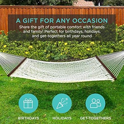 Best Choice Products 2-Person Double Hammock, Outdoor Woven Cotton Rope Hammocks for Backyard, Patio w/ Spreader Bars… 61baYzECpNL
