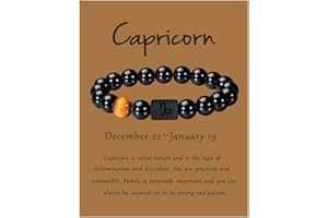 VLINRAS Zodiac Bracelet for Men Women, 8mm 10mm Natural Black Onyx Stone Star Sign Constellation Horoscope Bracelet Gifts
