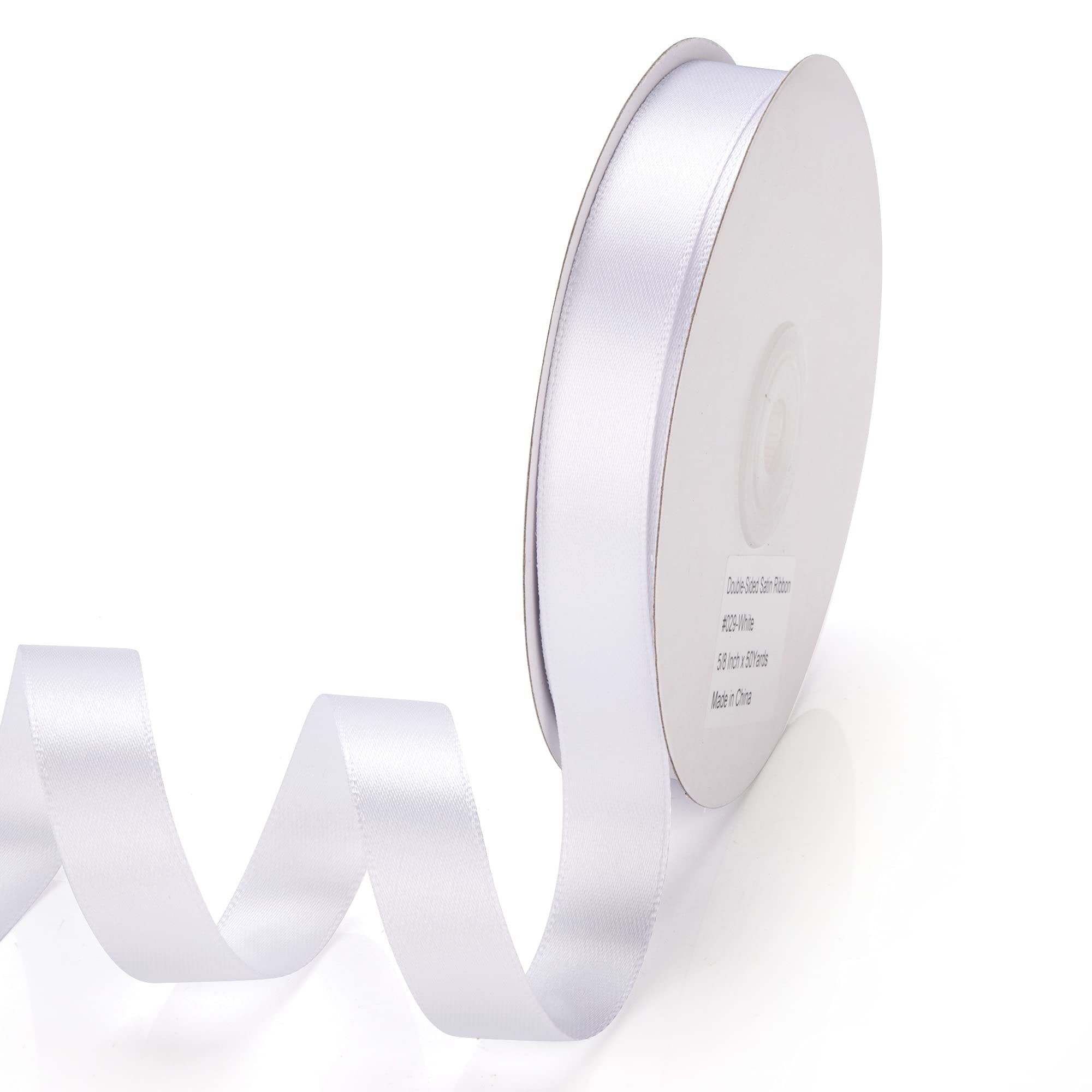 IHKFILAN Satin Ribbon in White (16 mm x 45.72 m) Matt Shiny Gift Ribbon for Decorating & Crafts, for Wrapping Special Gifts, for Weddings, Christenings