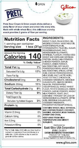 PRETZ SOUR CREAM & ONION BISCUIT STICKS – CLASSIC SOUR CREAM & ONION FLAVOR, CRUNCHY SAVORY SNACK – 5-PACK (31G/1.09OZ EACH)