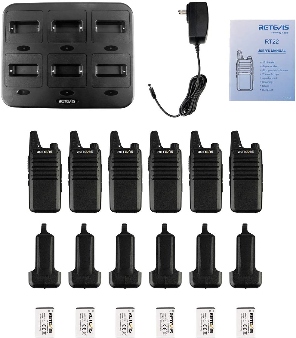 Retevis RT22 Walkie Talkies Rechargeable Hands Free Channel Lock 2 Way Radios Two-Way Radio(6 Pack) with 6 Way Multi Gang Charger: Car Electronics