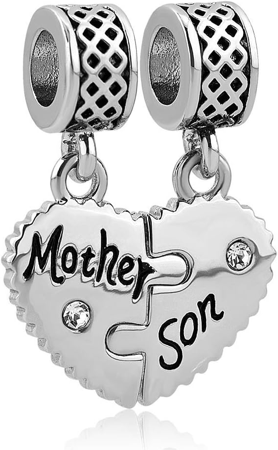 Uniqueen Mother Daughter Son Charms Dangle Bead Set for Pandora/Troll/Chamilia Charm Bracelet