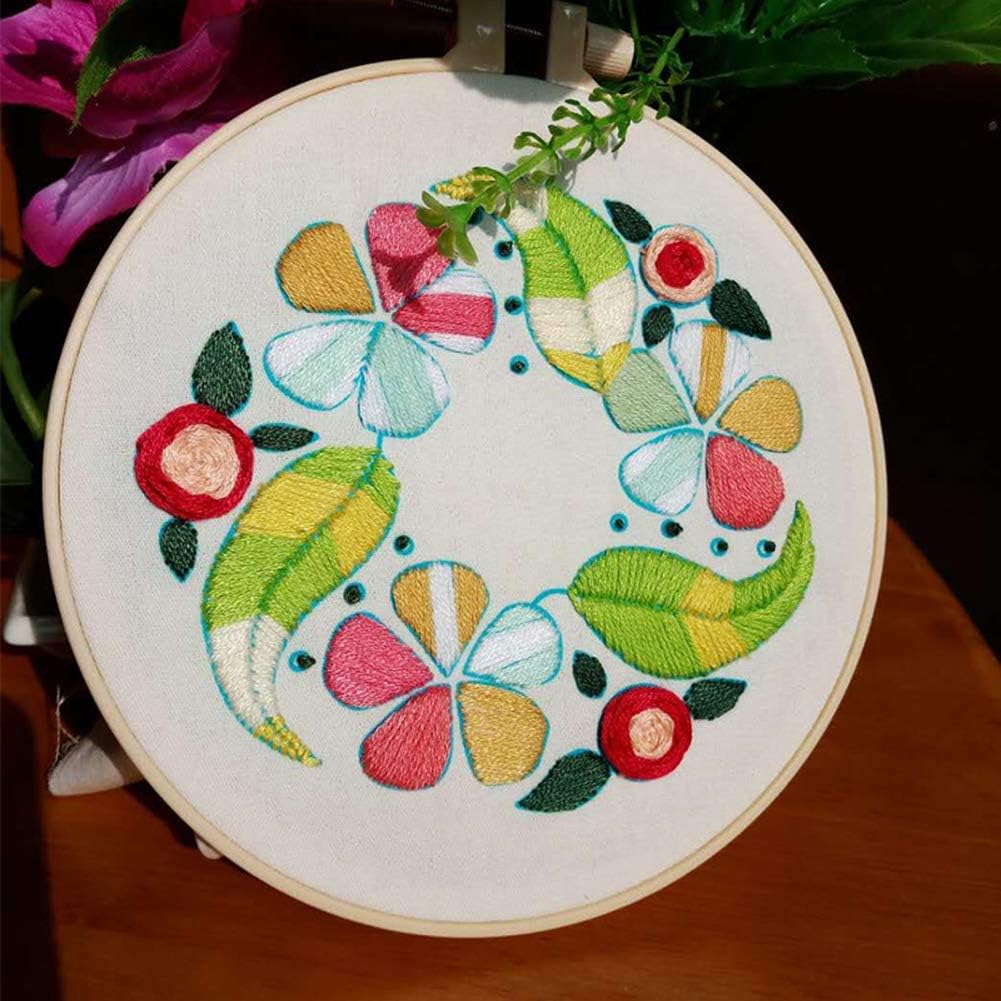 Embroidery Starter Kit with Pattern, DIY Full Range of Embroidery Kit for Beginners, Cross-Stitch Kits Include Bamboo Embroidery Hoops