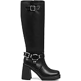 AOSPHIRAYLIAN Knee High Boots Chunky Heel Buckle Calf Boots Women's Square Toe Fashion Shoes with Zipper