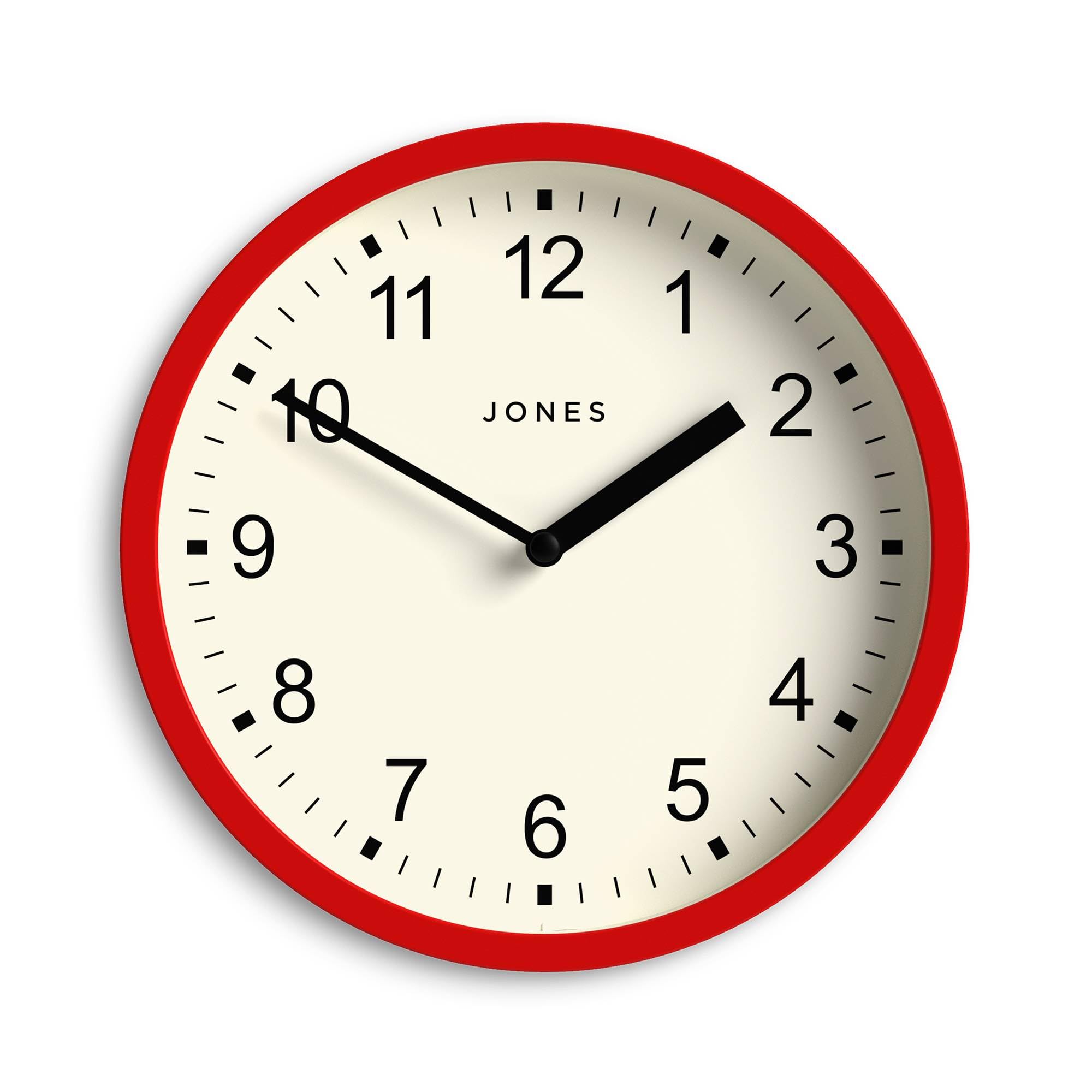 Jones Clocks® Spin wall clock | Small modern round clock | 20cm | Red | Easy to read numbers | Ideal for kitchen, office, children’s room or any small space