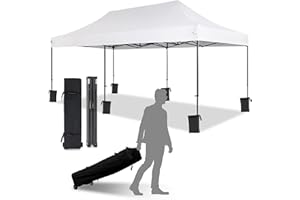 Eesdom 10x20 Pop Up Canopy Tent with Roller Bag, Easy Set Up, Waterproof Commercial Shelter, 6 Stakes & 6Sandbags & 6 Ropes, Silver Coated Top, White