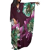 LOUSEA Kaftan Dress for Women Large Flower Print Cover Up Dresses Vneck One-piece Bathingsuit Cover Ups