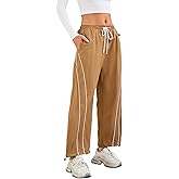 aswulk Womens Wide Leg Track Pants Drawstring High Rise Striped Elastic Waist Baggy Pants
