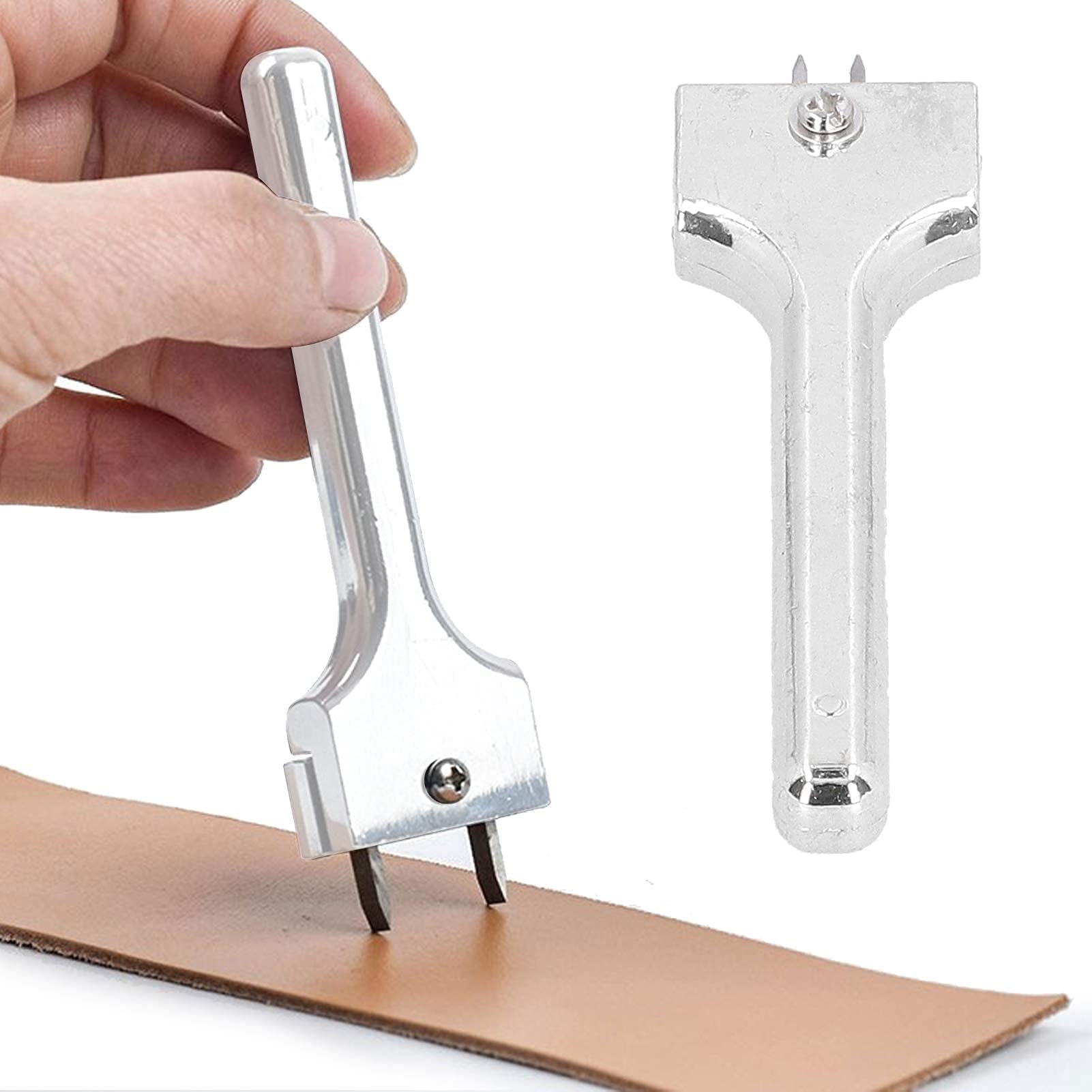 2 Prong Steel Leather Craft Tool, Row Hole Puncher DIY Lacing Stitching Punch Tool for Leather Crafts