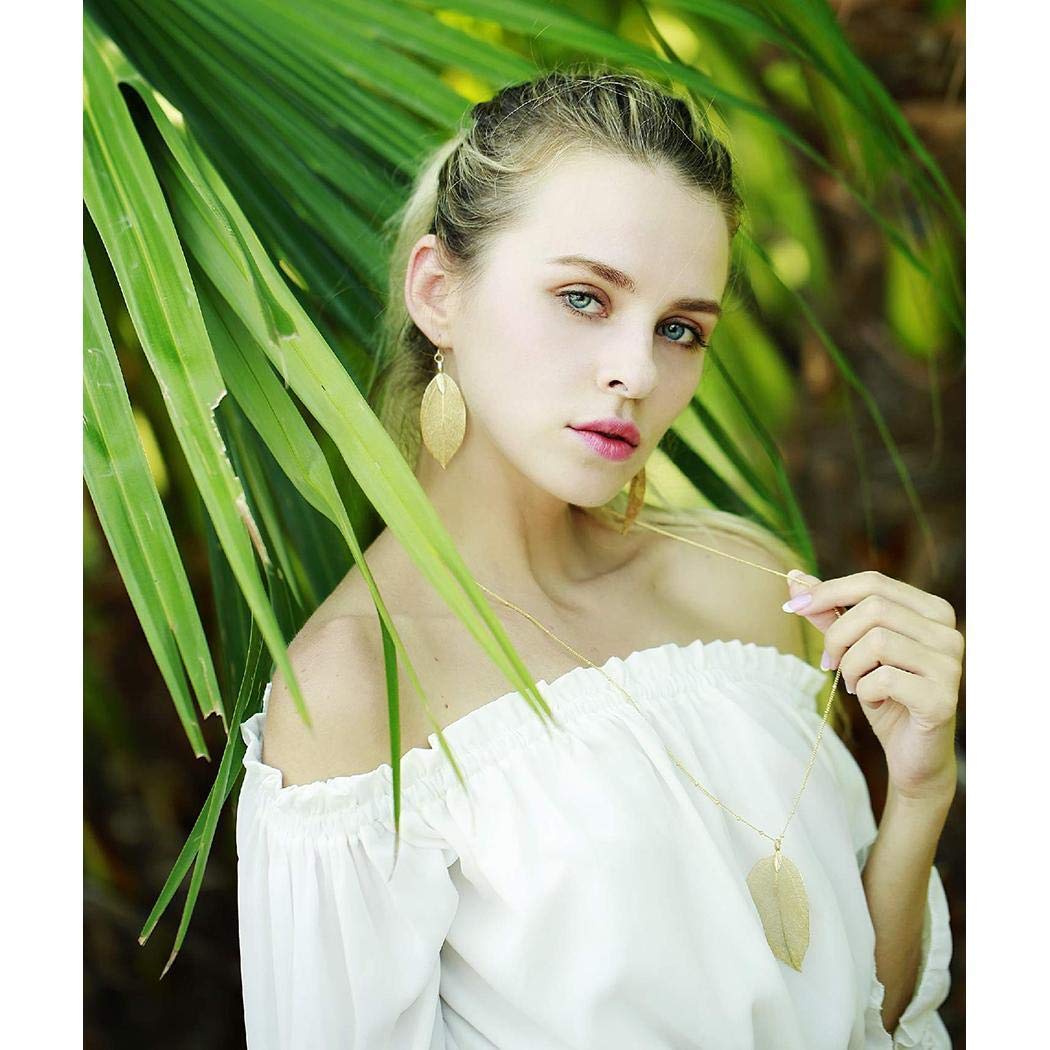 Lindames Women Fashion Leaf Pendant Pendant Necklace Drop Earrings Set Gifts Jewellery Sets