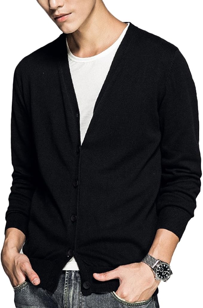 Amazon Yffushi カーディガン メンズ 綿 S 2xl 無地 黒 紺 長袖