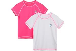 Pink Platinum Girls Rash Guard Shirt - 2 Pack UPF 50+ Quick Dry Short Sleeve Swim Shirt Rash Guard for Girls (Sizes: 4-16)