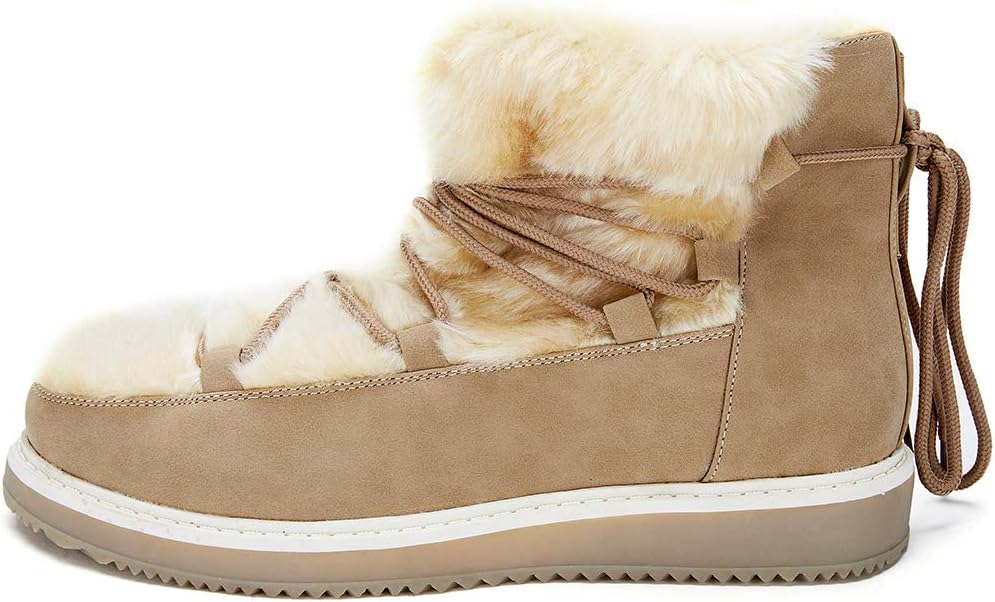 ANJOUFEMME Womens Winter Snow Boots - Ladies Flat Ankle Boots with Warm Lined Lace-up Short Boots