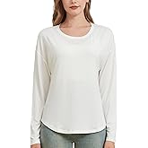 netdraw Women's Ultra Soft Bamboo Viscose Long Sleeve Dolman Shirts, Loose Fit Casual Batwing Lounge Sleep Pajama Tops