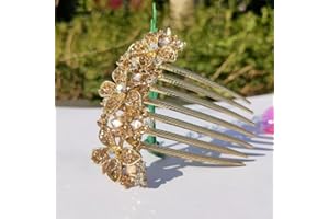 Women Hair Comb Flower Headwear Rhinestone Inlaid Flower Hair Comb for Large Hair,Hairpin Barrette Accessory Champagne