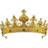 RUOKFZIYAN Vintage Gold Metal Crown for Men and Women Baroque Royal King Queen Tiara with Black Rhinestones, Medieval Style Alloy Headpiece for Wedding Prom Party Cosplay Photography