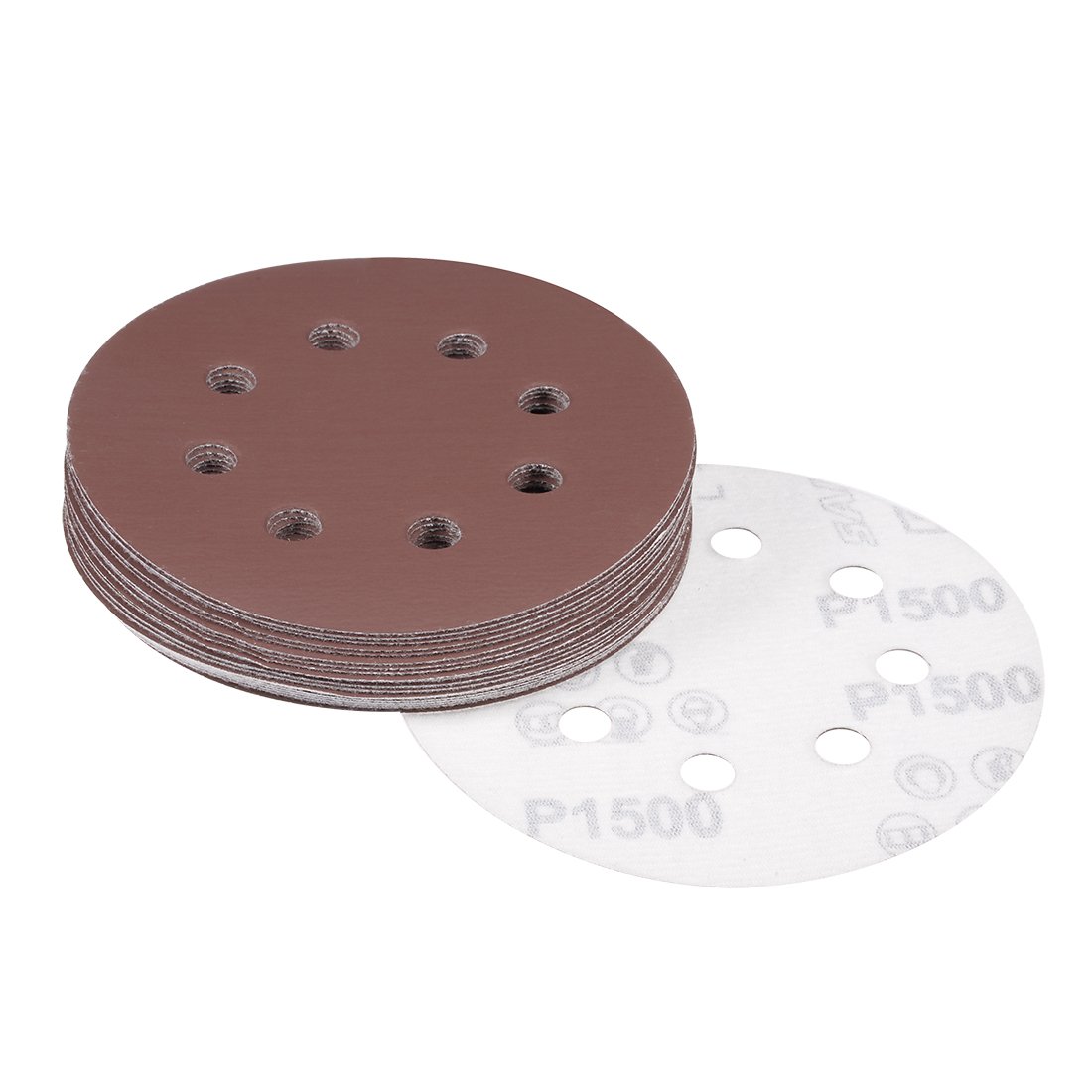 sourcingmap 20Pcs 5 inch 8 Hole Hook and Loop Sanding Disc 1500 Grit Flocking Sandpaper Random Orbital Sander Paper