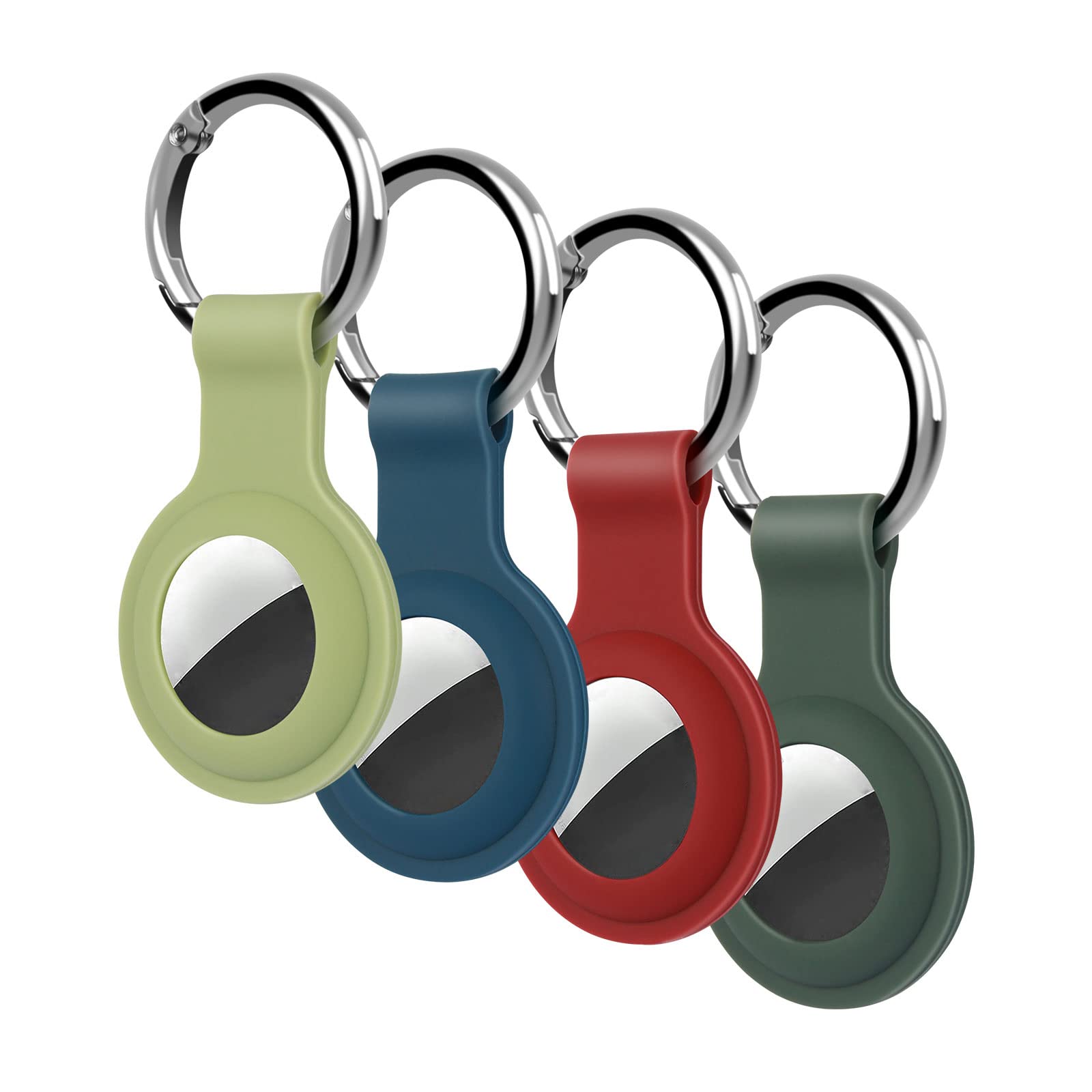 4 Pack KOKOKA Protective Case Compatible with Airtag, Airtag Case Cover Tracker Keyring Silicone Case with Keychain for Keys Bags Luggage Pet Collar, Dark Green Burgundy Midnight Blue Matcha Green
