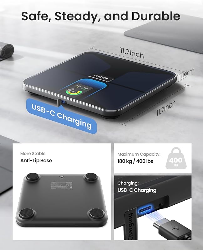 Bascula Inteligente con App, 18 Métricas, Recargable, WiFi/Bluetooth