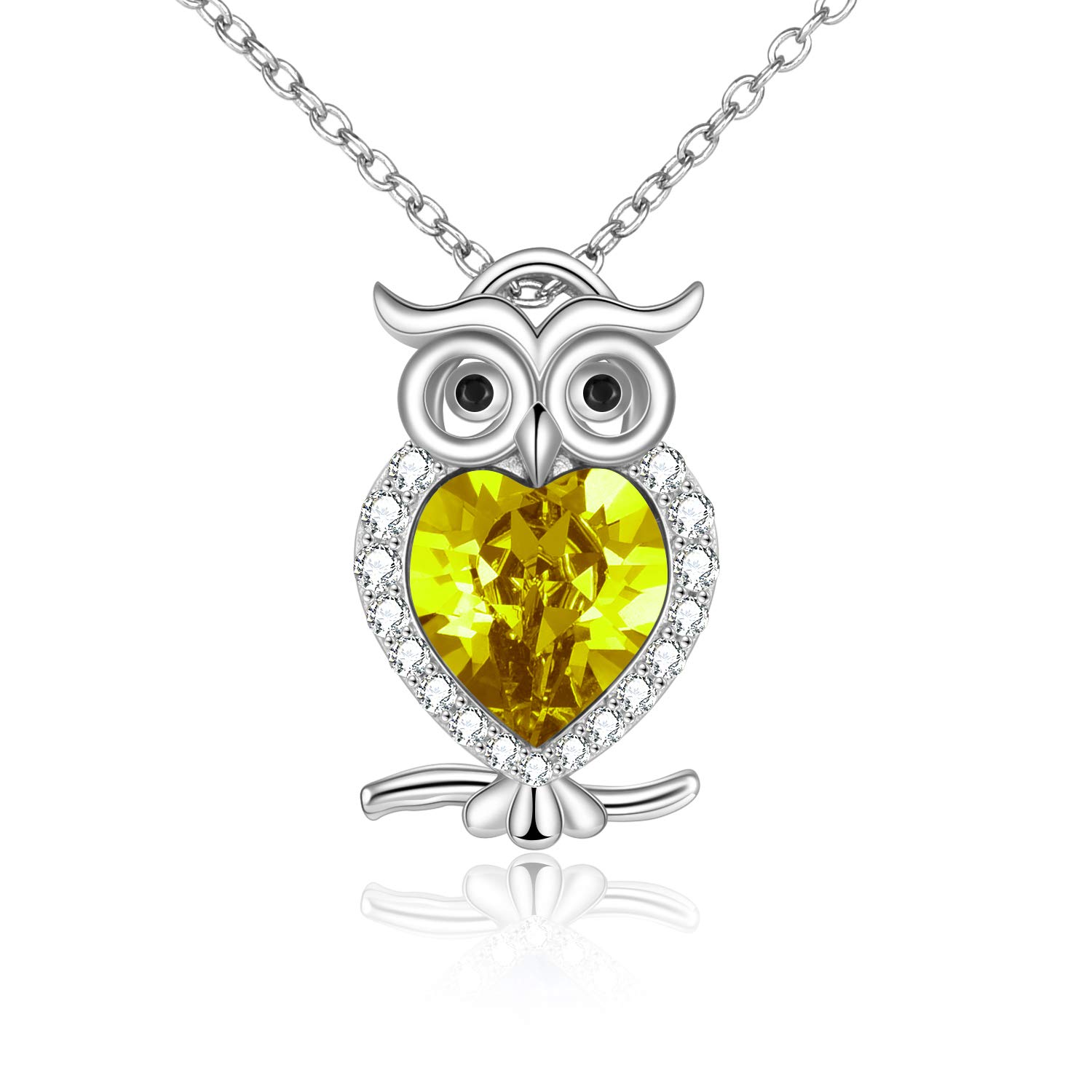 WINNICACA Owl Necklace S925 Sterling Silver Yellow November Birthstone Pendants Cute Animals Jewellery Gifts for Women Girls Owl Lover