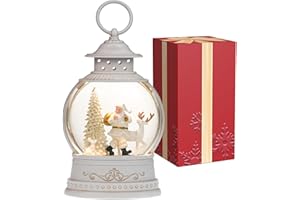 PESTILITE Christmas Snow Globes with Music, Santa Deer Lighted Christmas Lantern with 6h Timer, USB or Battery Operated Festival Decoration Gifts