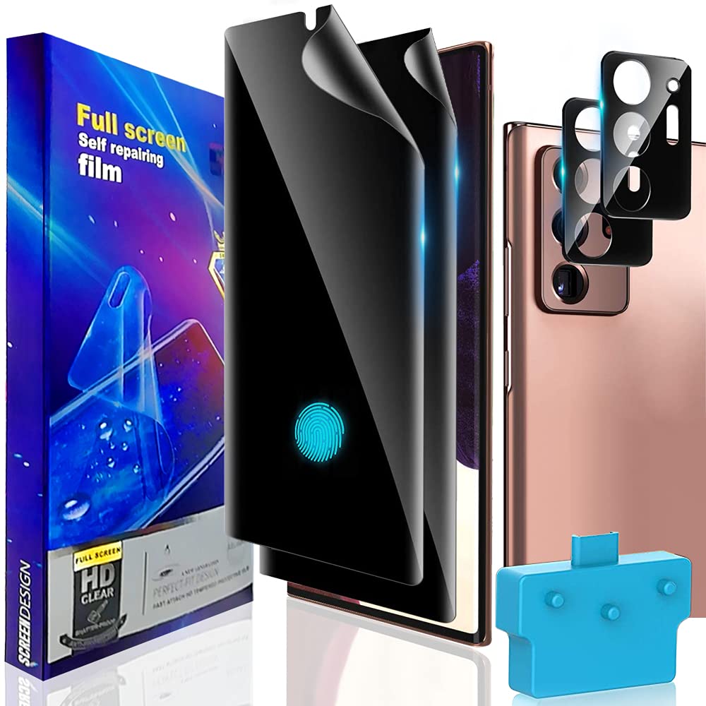 Photo 1 of NC [2+2 Pack] Compatible With Samsung Galaxy Note 20 Ultra 5G 6.9 inch Privacy Screen Protector and Camera Lens Protector [Support Fingerprint Unlock] [with Alignment Tool] Flexible Black TPU Film