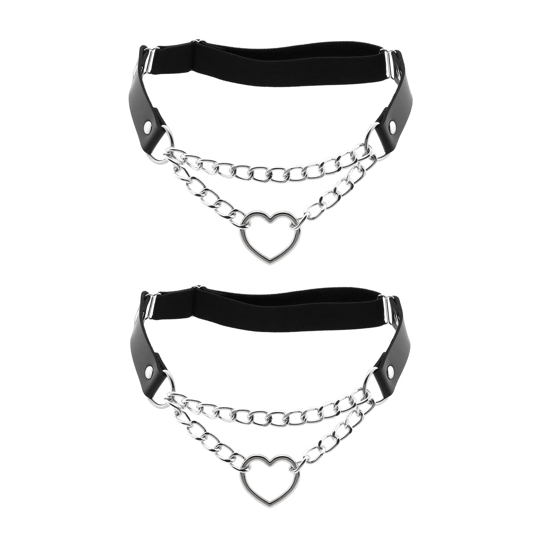 2PCs Adjustable Leg Garter with Chains, Elastic Heart Thigh Garters Belt for Women