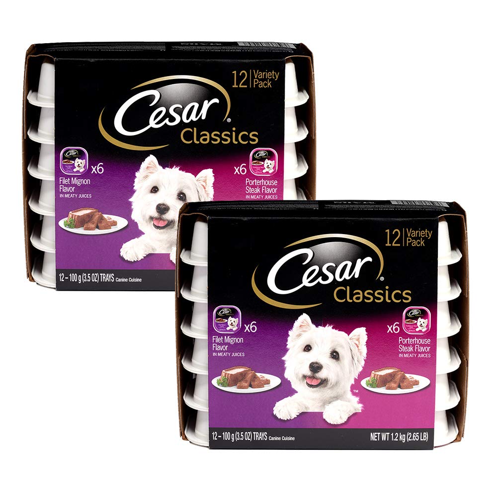 Cesar CANINE CUISINE Wet Dog Food Filet Mignon & Porterhouse Steak Flavors Variety Pack, (Pack